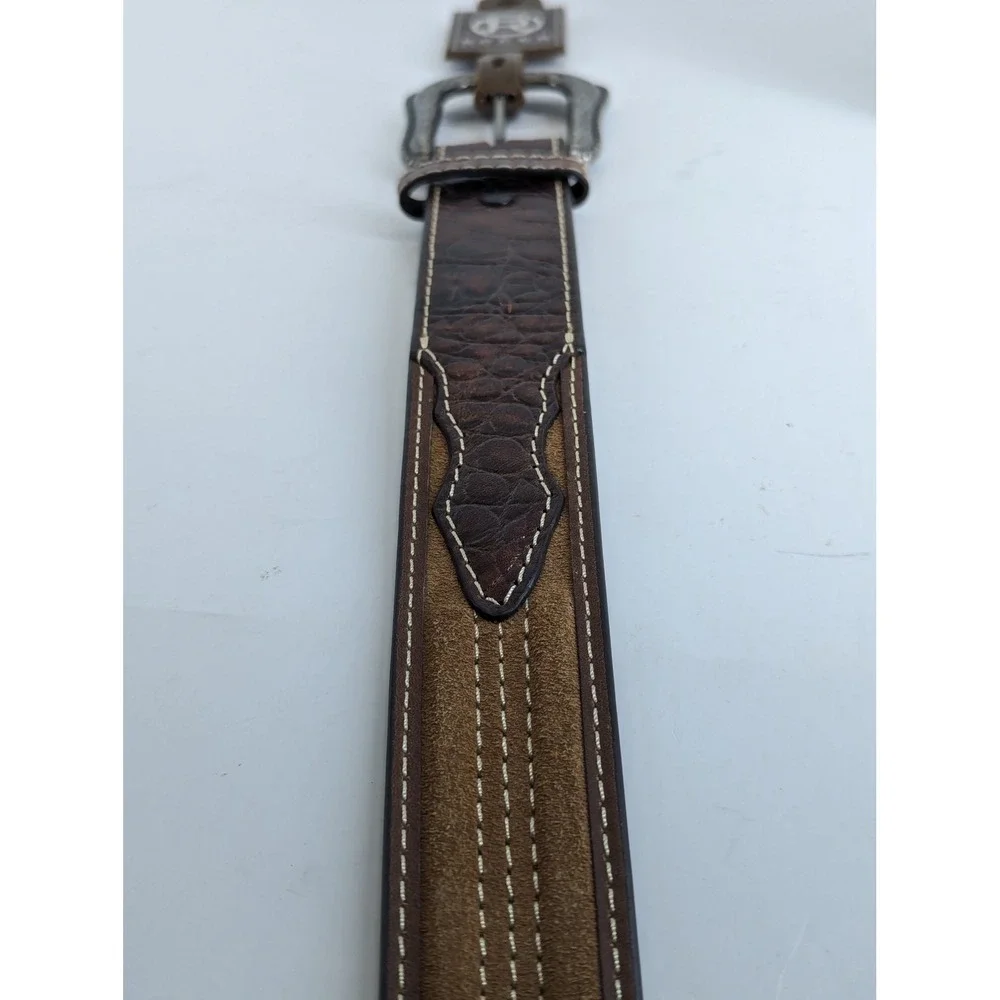 Roper Mens Brown Leather Suede Western Belt Alligator Embossed Buckle 34
